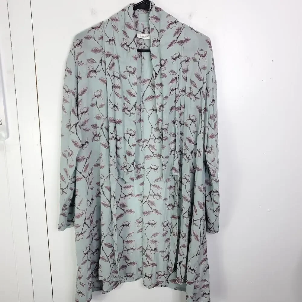 Masai Top Womens M Muted Colors Kimono Pockets Casual Open Front Longline
